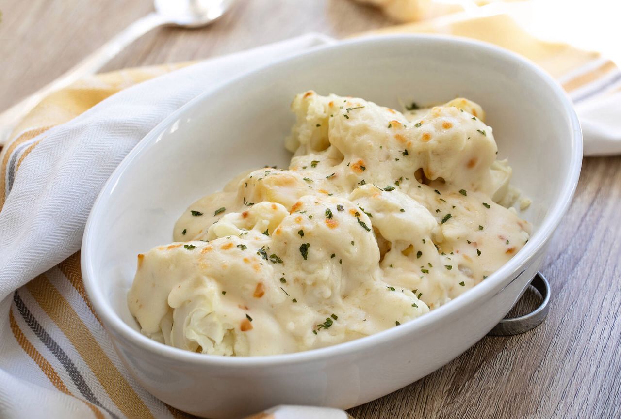 Close up of cauliflower with bechamel sauce