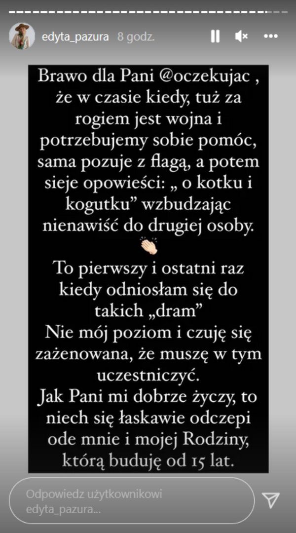 Edyta Pazura odpowiada szkalującej jej męża internautce