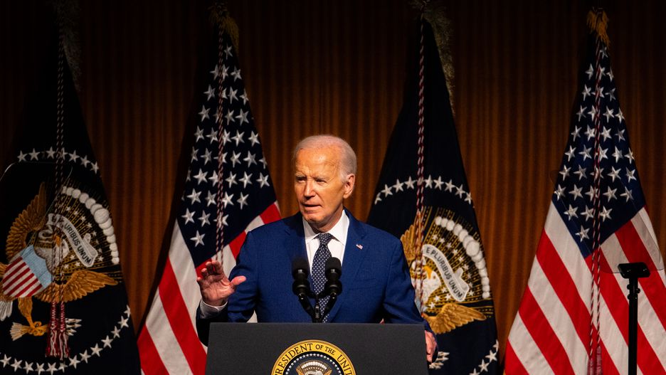 AUSTIN, TEXAS - JULY 29: U.S. President Joe Biden speaks to attendees while commemorating the 60th anniversary of the Civil Rights Act at the Lyndon Baines Johnson Presidential Library on July 29, 2024 in Austin, Texas. Biden’s original visit to Austin was scheduled for July 15, but was postponed after the attempted assassination of former President Donald Trump during his campaign rally in Butler, Pennsylvania. Today's event served to commemorate legislation that ended the institutionalized segregation of the Jim Crow era. (Photo by Brandon Bell/Getty Images)