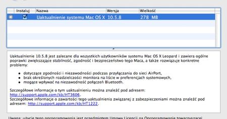 Aktualizacja Mac OS X 10.5.8