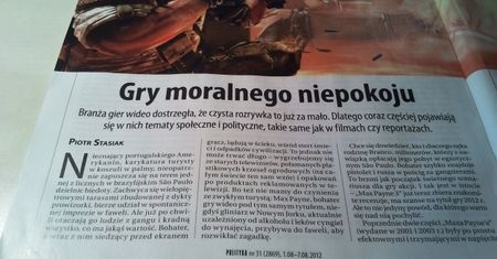 W prasie: pozytywny artykuł o "grach moralnego niepokoju"