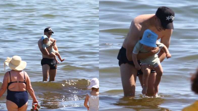 Piotr Zieliński nad polskim morzem z rodziną