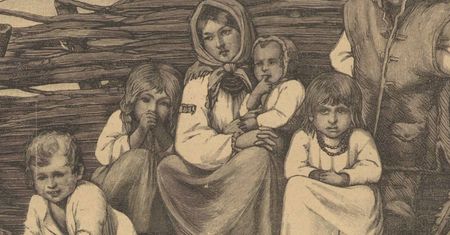 Smutny obraz życia rodzinnego galicyjskich chłopów. Do tego popychała ich skrajna nędza