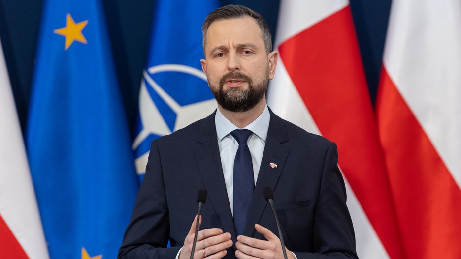 Wladyslaw Kosiniak-Kamysz, the Polish Minister of Defence, is speaking during a press conference in Warsaw, Poland, on February 1, 2024. (Photo by Foto Olimpik/NurPhoto via Getty Images)