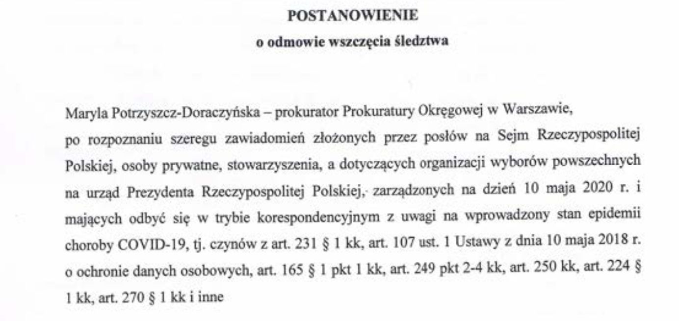 Decyzja Prokuratury Okręgowej w Warszawie