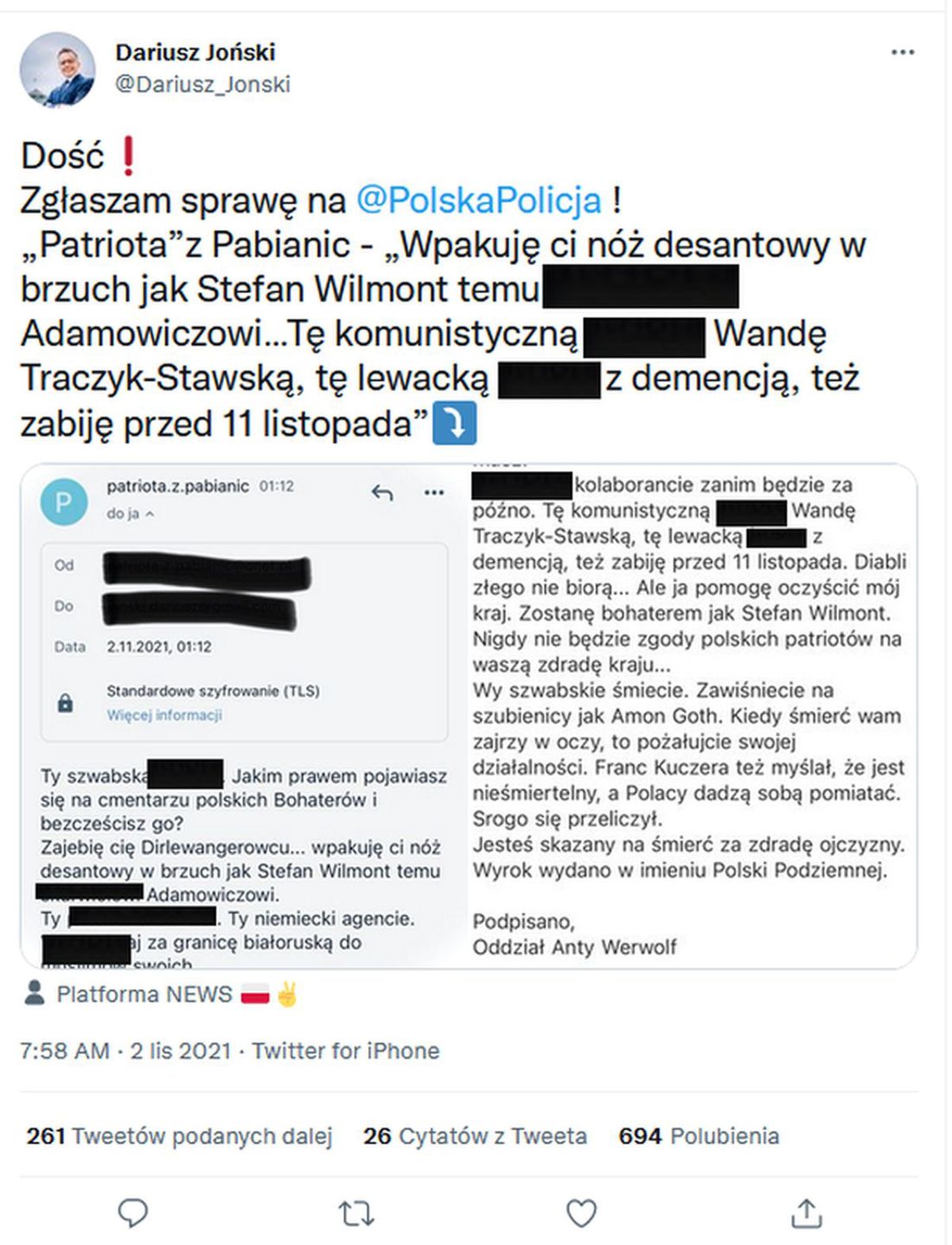 Poseł pokazał z jak wielkim hejtem i groźbami musi się mierzyć Polak we własnym kraju.