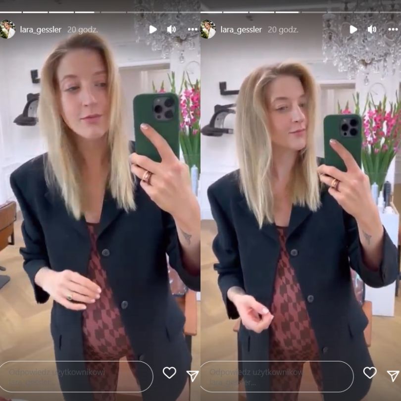 Lara Gessler eksponuje ciążowy brzuch u fryzjera