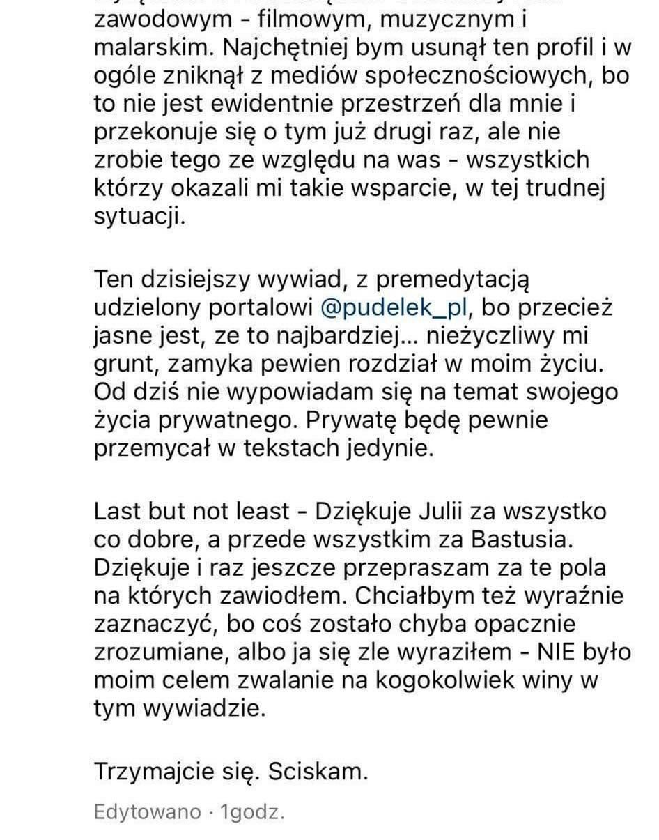 Oświadczenie Sebastiana Fabijańskiego 