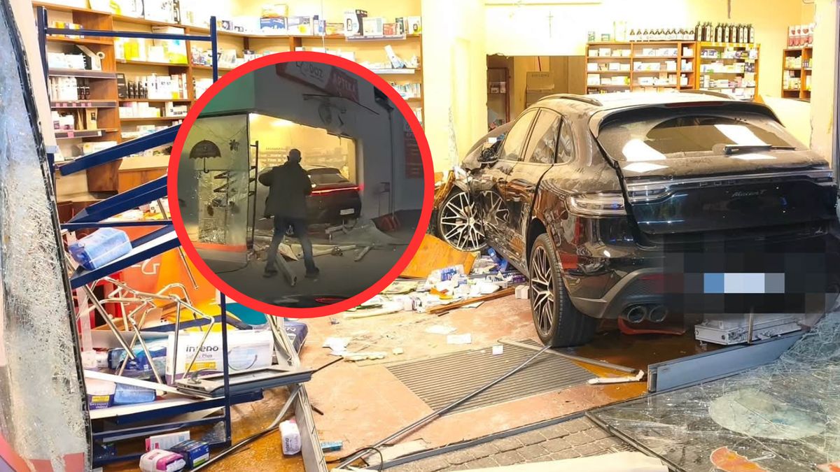 Nagranie z Wejherowa. Kobieta wjechała w aptekę