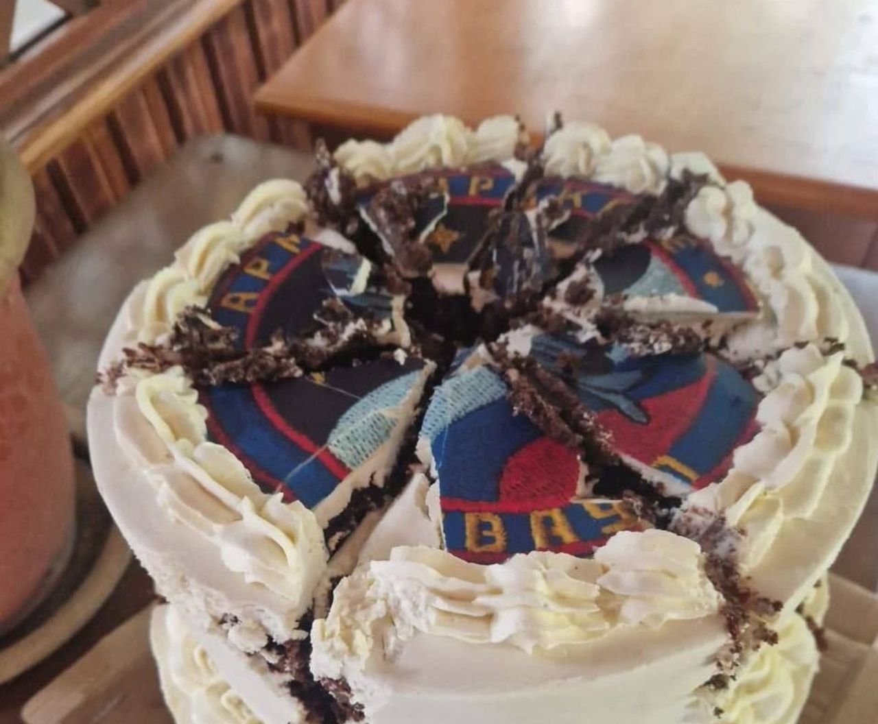 This is the cake the Russian pilots got. They cut it, but didn't eat it.