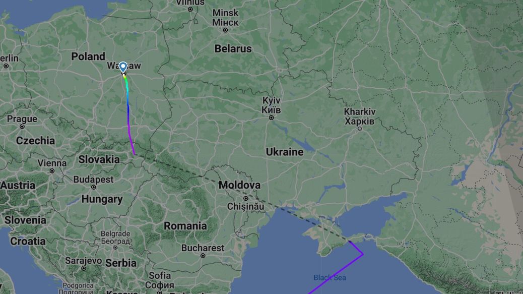 Domniemana trasa przelotu polskiego samolotu pasażerskiego nad Ukrainą