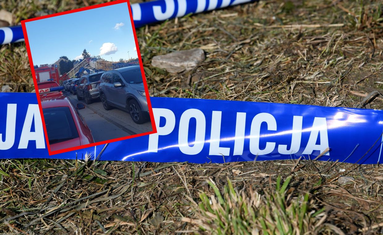 Wypadek w Wieliczce. Dźwig przewrócił się na kontenery pracownicze