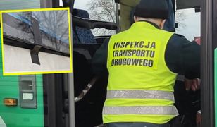 Autobus szkolny z wypadającymi szybami. Były przyklejone taśmą