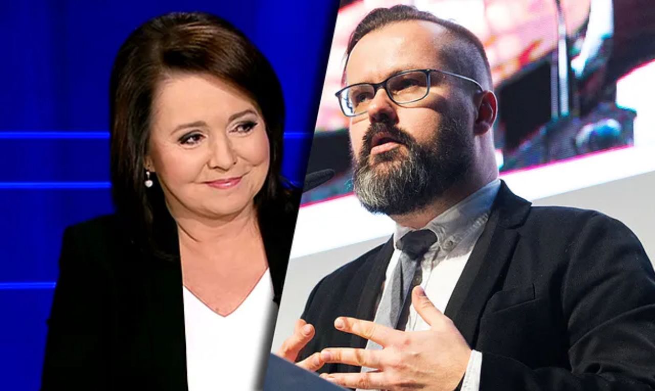 Prowadząca "Wiadomości" Danuta Holecka i reporter TVN Bertold Kittel