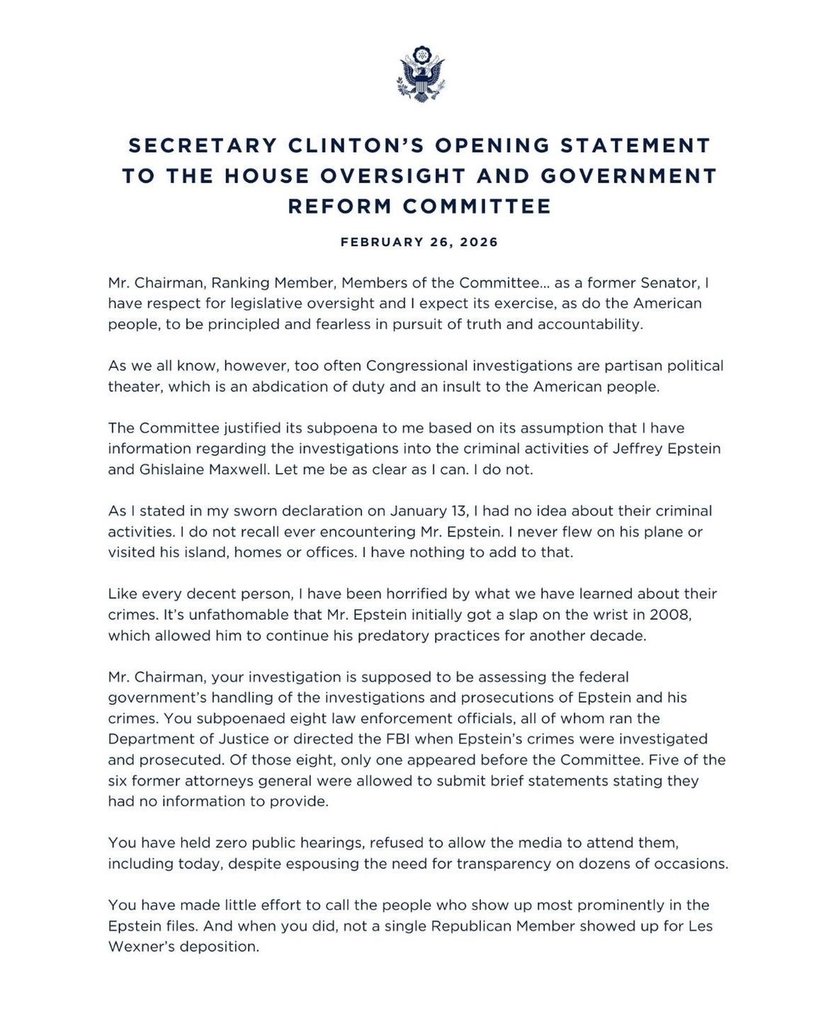 Oświadczenie Hilary Clinton 