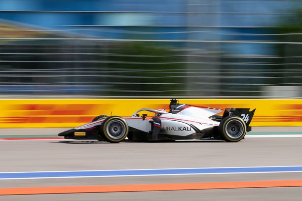 SOCHI, RUSSIA - SEPTEMBER 26, 2020: Hitech Grand Prix F2 team driver Nikita Mazepin competes in the First Race at the 2020 Formula Two Russian Grand Prix at the Sochi Autodrom racing circuit. Dmitry Feoktistov/TASS (Photo by Dmitry Feoktistov\TASS via Getty Images)