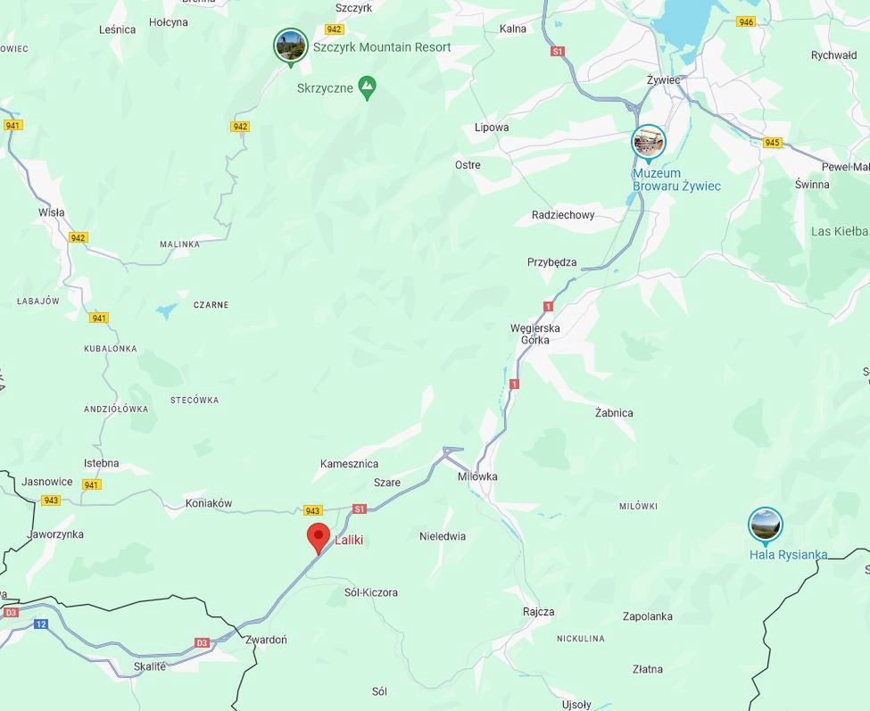 Lokalizacja miejscowości Laliki, gdzie osunęła się droga ekspresowa S1