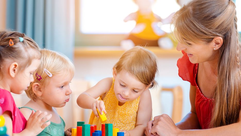 Group of children and teacher playing in kindergarten
Group of children and teacher playing practical games in kindergarten
Kindergarten, Children, Daycare, nursery, nursery school, Preschool, playschool, kindergarden, child, group, kids, girl, woman, preschooler, kindergarten teacher, teacher, Care, day care, child care, childcare, education, center, Playing, toys, activity, Sonder, Together, People, Friends, Joy, Leisure, Playtime, Development, Indoor, Indoors