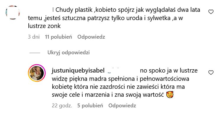 Izabela Macudzińska odpowiedziała na hejterski komentarz