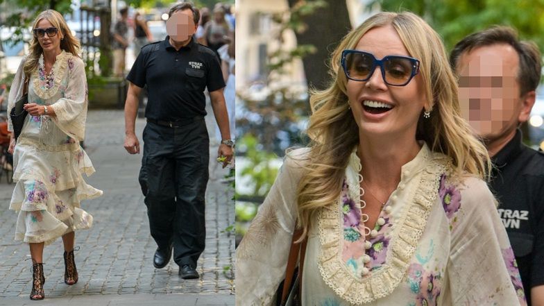 Agnieszka Woźniak-Starak w falbanach przeskakuje ogrodzenie w drodze do swego turkusowego Jeepa (ZDJĘCIA)