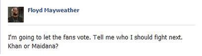 "Oddaję głos fanom. Powiedzcie z kim powinienem boksować w następnej walce? Maidana czy Khan?"