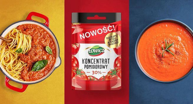Koncentrat pomidorowy Łowicz w saszetce reklamowany hasłem „W sam raz na raz” (wideo)