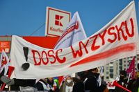 Protest związkowców przeciwko dyskryminacji kobiet przez sieć Kaufland we Wrocławiu, styczeń 2022 