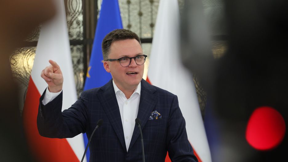 Warszawa, 23.11.2023. Marszałek Sejmu Szymon Hołownia podczas konferencji prasowej w Sejmie w Warszawie, 23 bm. (jm) PAP/Paweł Supernak