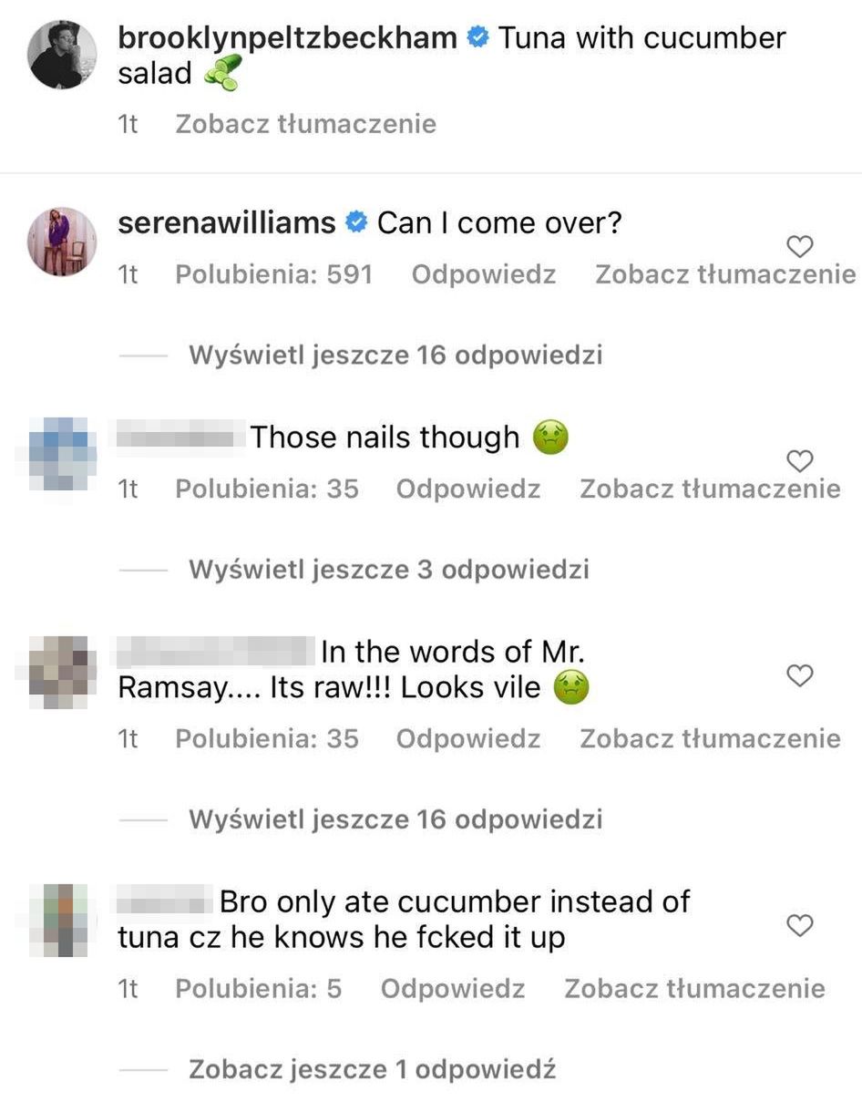 Komentarze pod filmikiem Brooklyna Beckhama