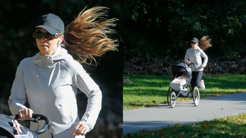 Anna Lewandowska biega po Polu Mokotowskim z Laurą w wózku