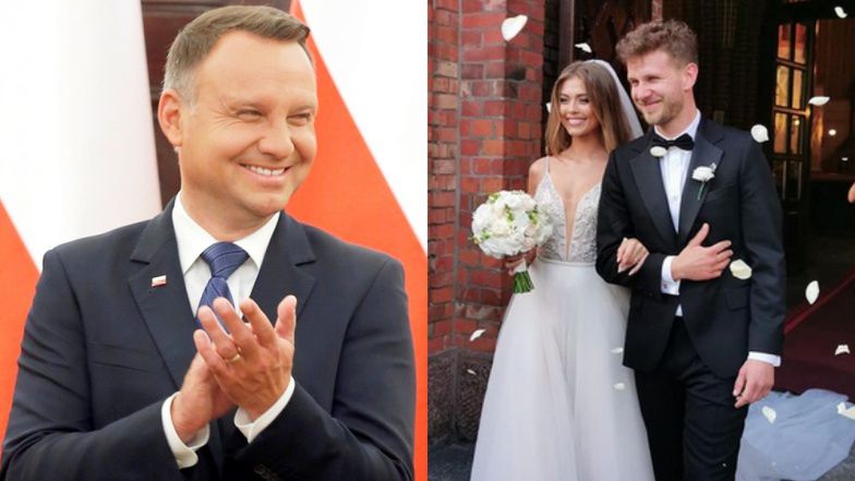 Andrzej Duda składa życzenia ślubne Antkowi Królikowskiemu i Joannie Opoździe