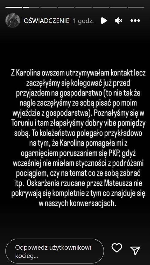 Zuza przedstawiła swoją wersję tego, co działo się na gospodarstwie Mateusza