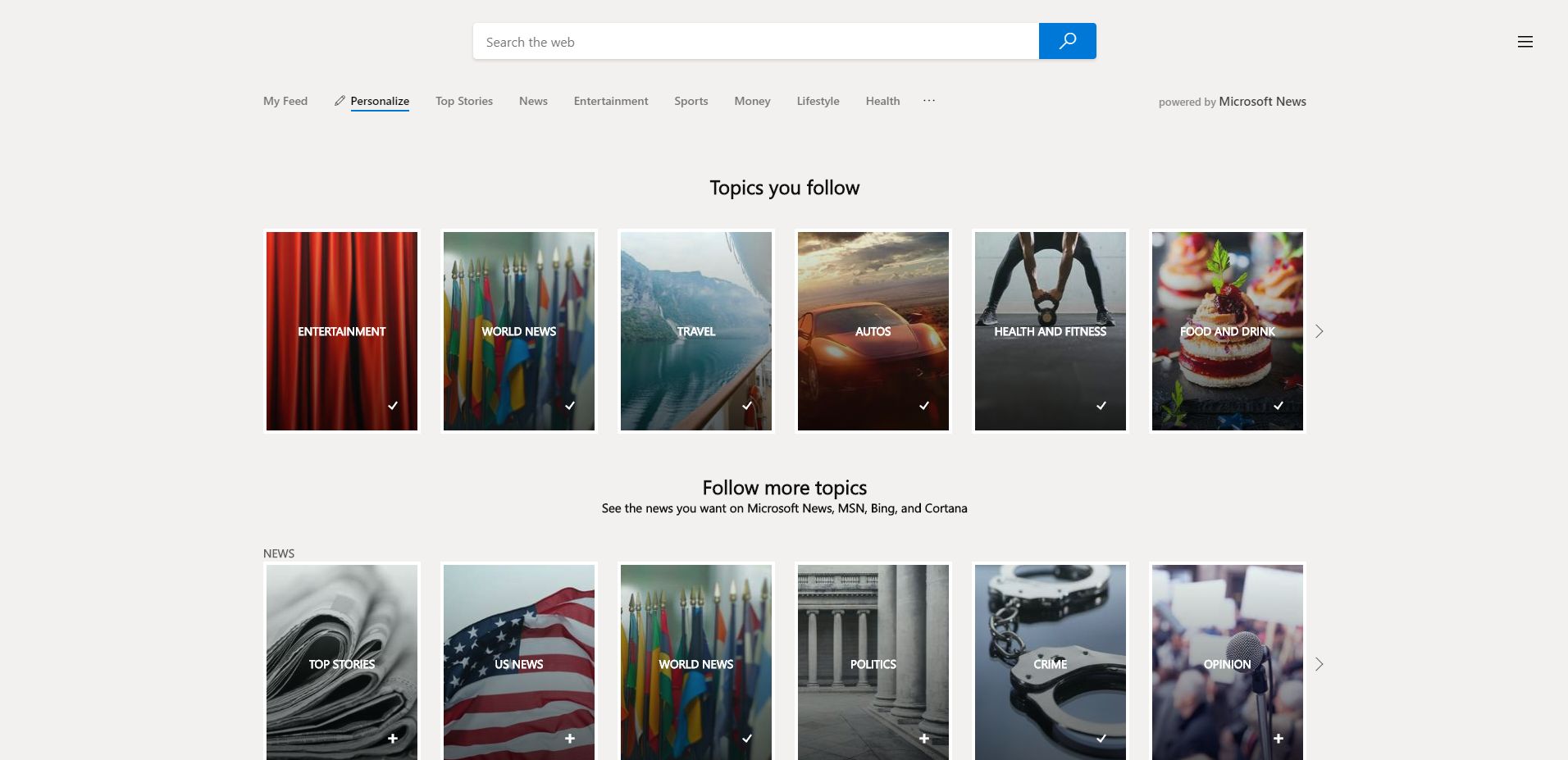 Wybór tematów uwzględnianych przy tworzeniu listy newsów.
