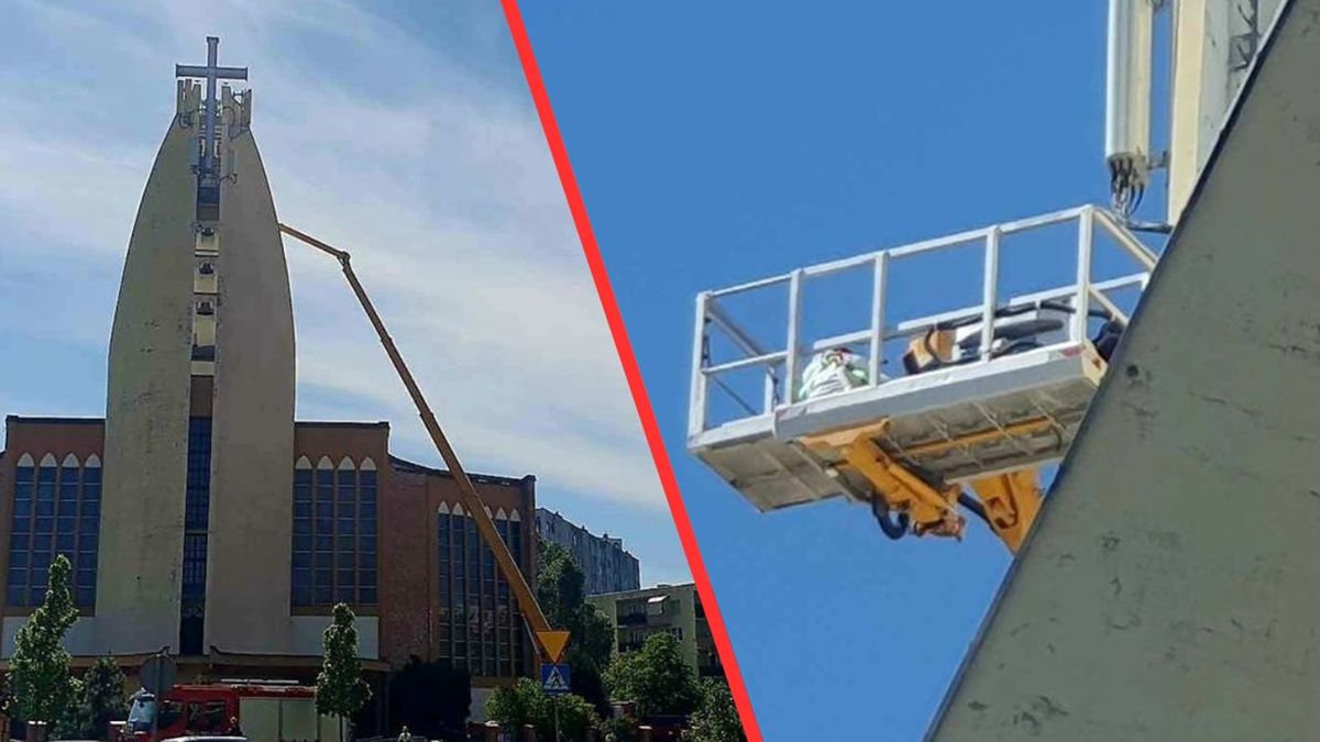 Pracownicy utknęli na wysokości czyszcząc elewacje kościoła 
