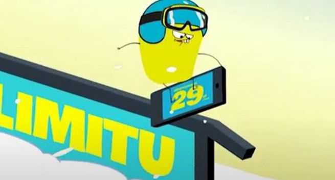 Slalom górski na smartfonie reklamuje pakiet internetowy w nju mobile