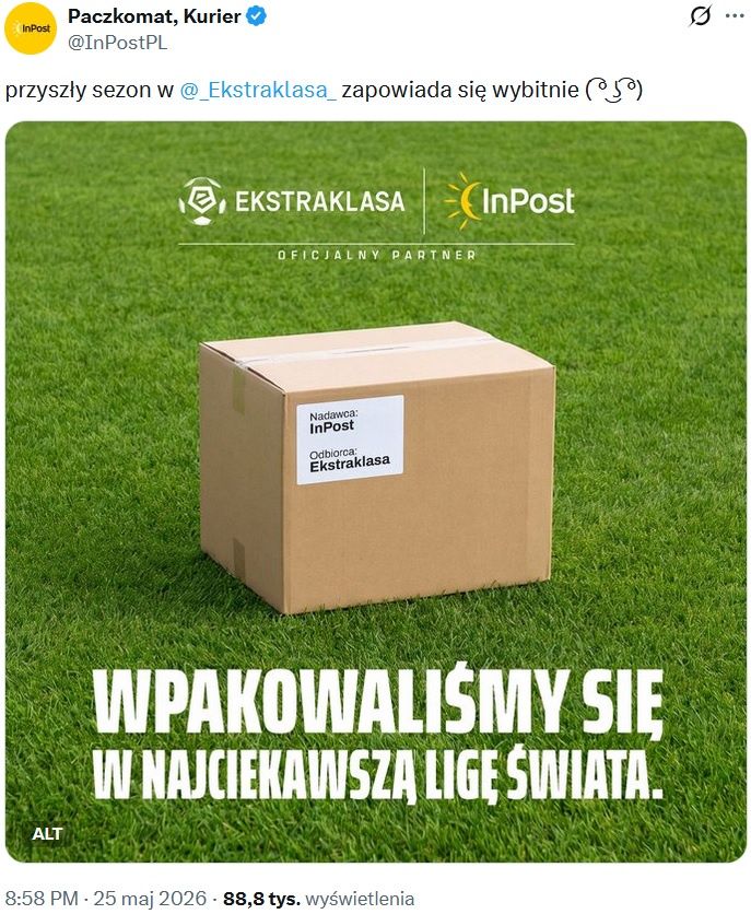 Wpis InPostu o współpracy z PKO BP Ekstraklasą