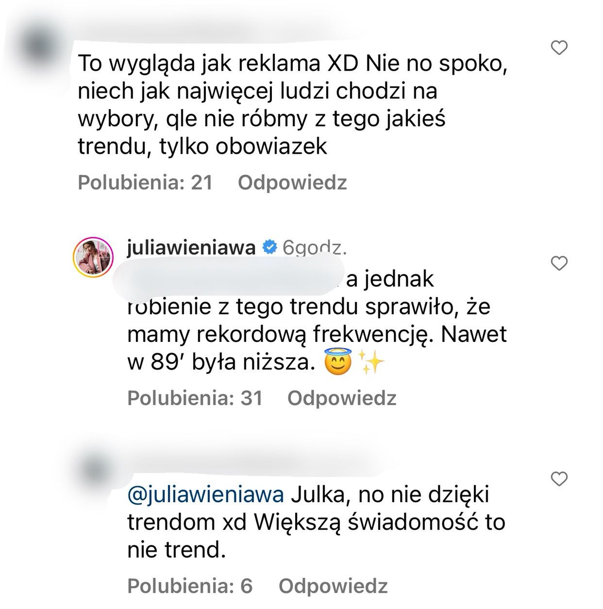 Julia Wieniawa odpowiedziała internautce
