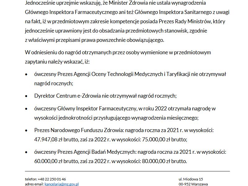 Informację o nagrodach przekazał wiceminister zdrowia Wojciech Konieczny