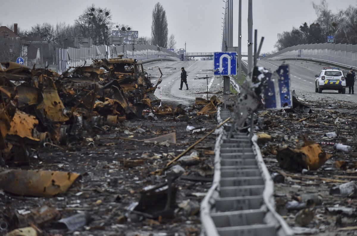 Zniszczona kolumna rosyjska pod Kijowem