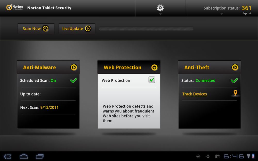 Norton Tablet Security chroni przed skutkami zgubienia lub kradzieży tabletu 1