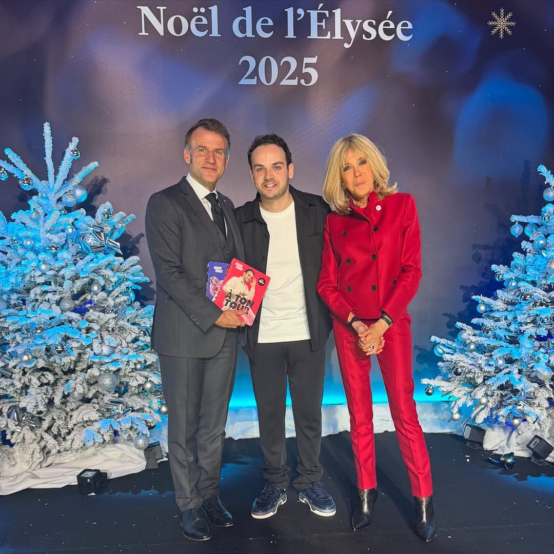 Emmanuel Macron i Brigitte Macron na świątecznym spotkaniu