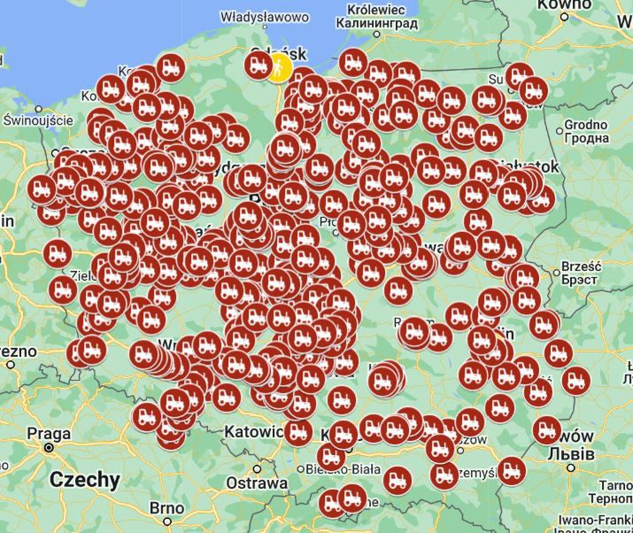 Mapa protestu rolników 20 marca
