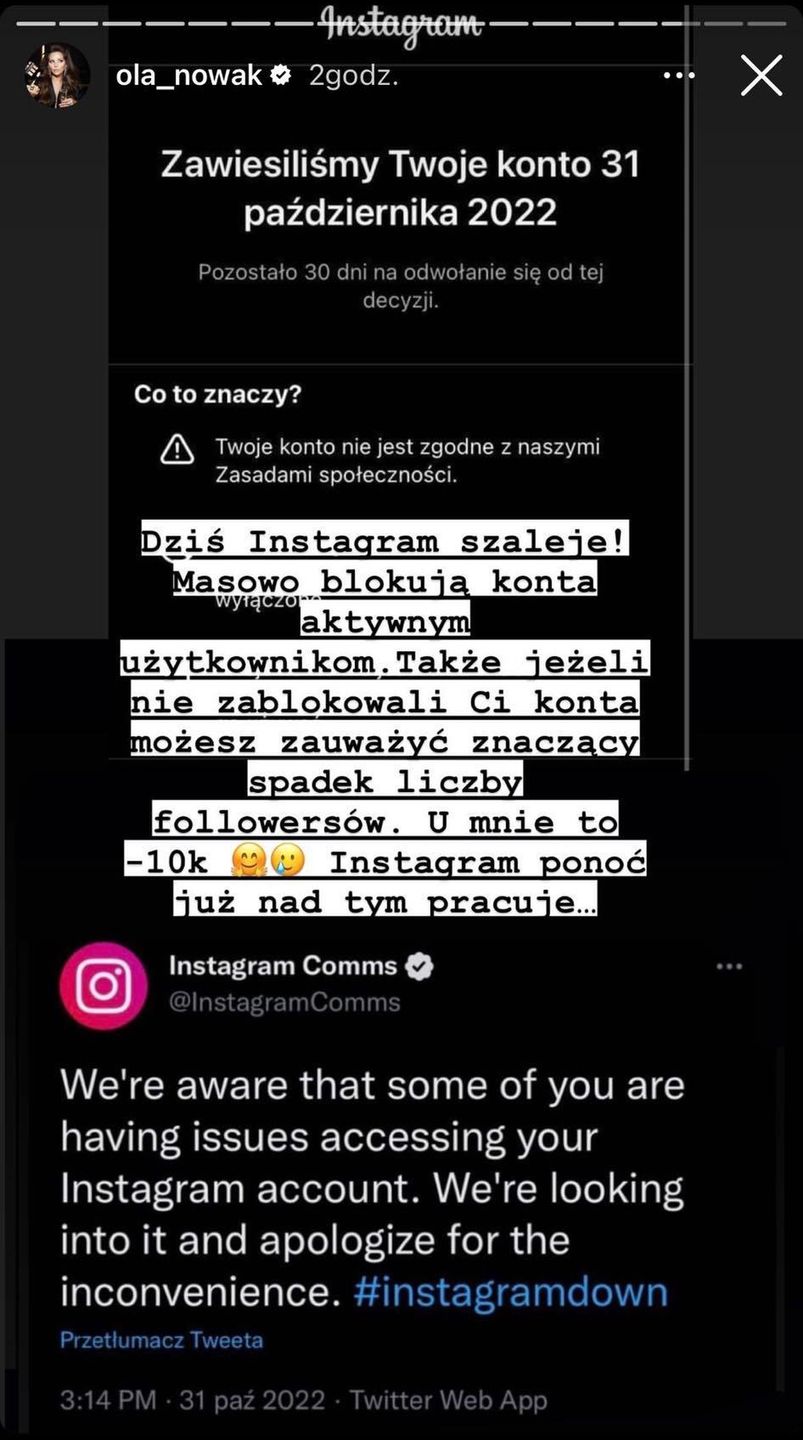 Influencerki panikują po awarii Instagrama