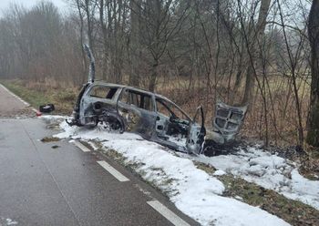 Lód, łuk drogi i pożar. Groźne zdarzenie w powiecie płońskim