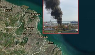 Wybuch w tureckim porcie nad Morzem Czarnym. Dym nad miastem