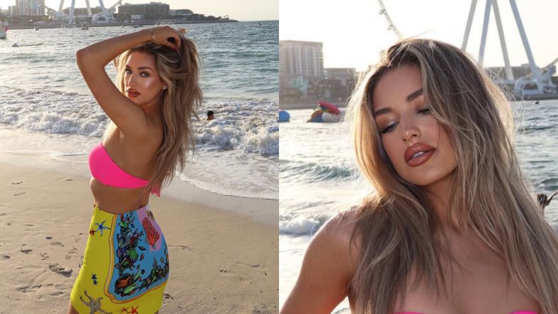 Caroline Derpienski wygina się na plaży w Dubaju