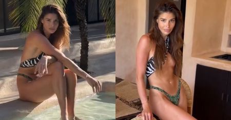 Odziana w skąpe bikini Anna Markowska opala się przy basenie