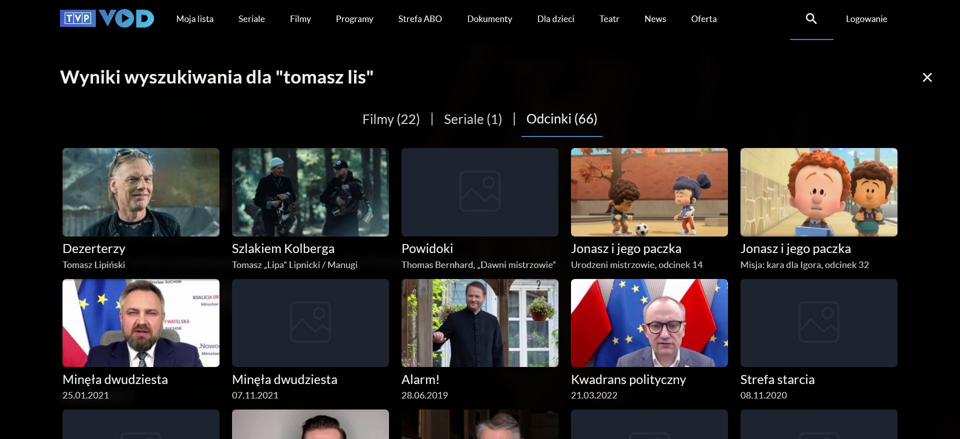 Wyniki wyszukiwania na TVP VOD