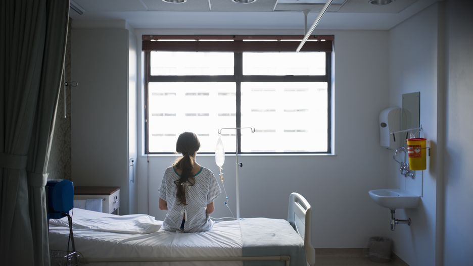Patient sitting on hospital bed waiting
Patient sitting on hospital bed waiting for surgery looking out window
Portra Images
Anticipation, Sadness, Serious, Struggle, pain