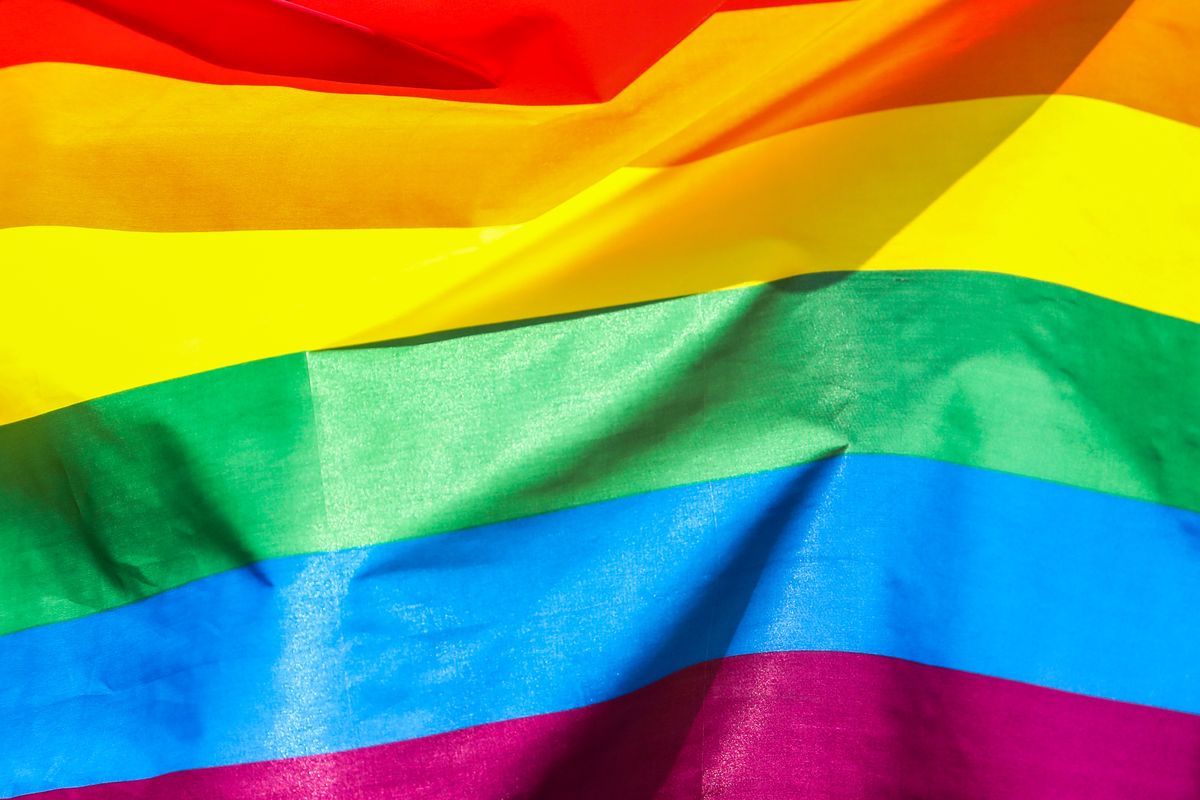 LGBT flag is seen during the Equality March in Krakow, Poland on May 21, 2022. (Photo by Jakub Porzycki/NurPhoto via Getty Images)